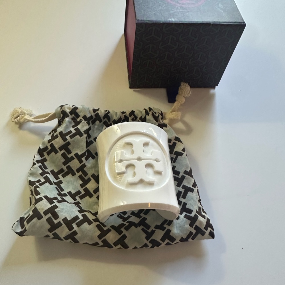 Tory Burch White Logo Cuff Bracelet